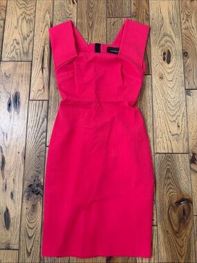 Roland Mouret Hot Pink Square-Neck Midi Dress